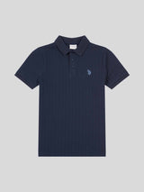 Boys Vertical Texture Polo Shirt Dark Sapphire Navy / Moonlight Blue DHM