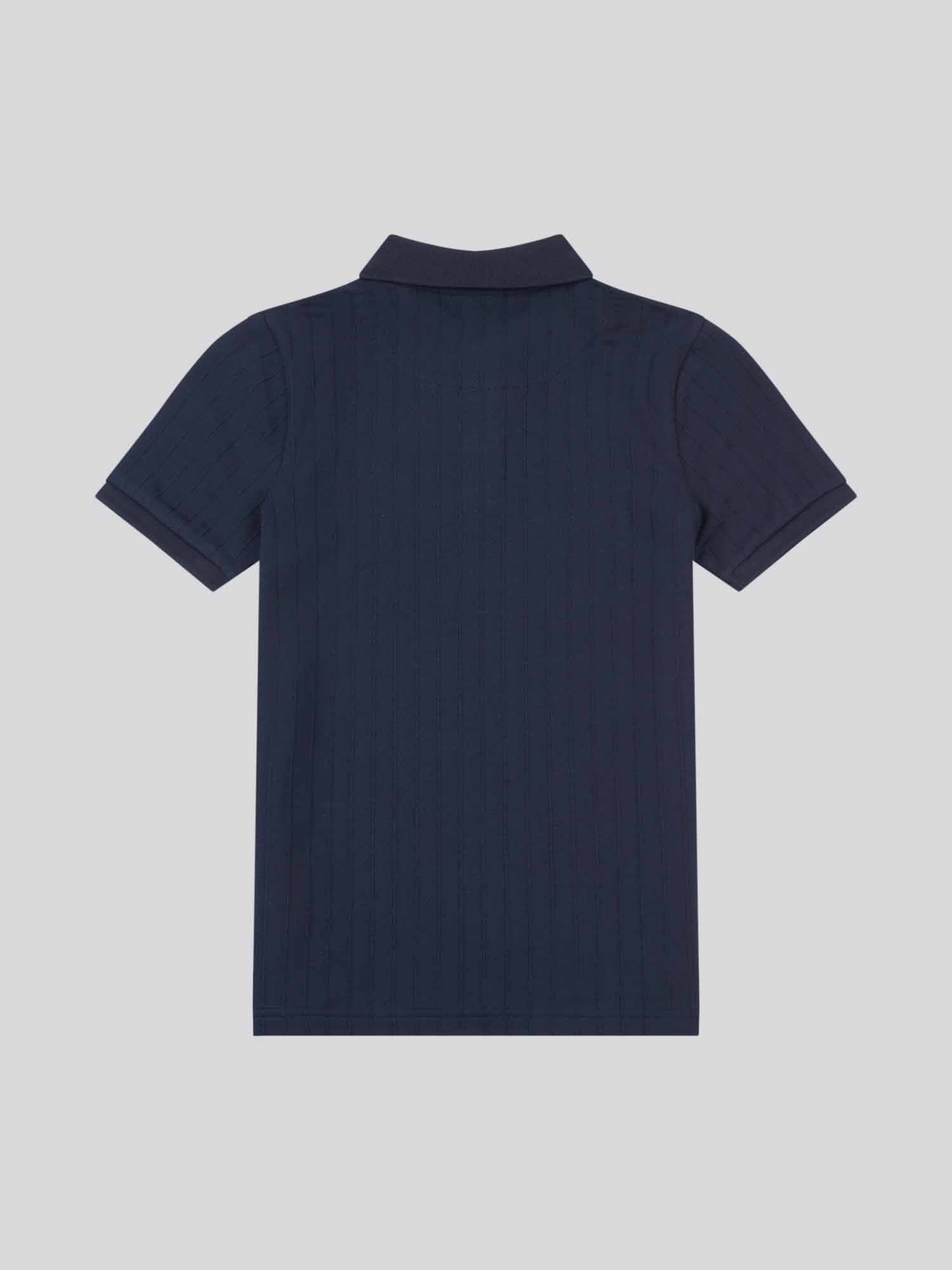 Boys Vertical Texture Polo Shirt Dark Sapphire Navy / Moonlight Blue DHM