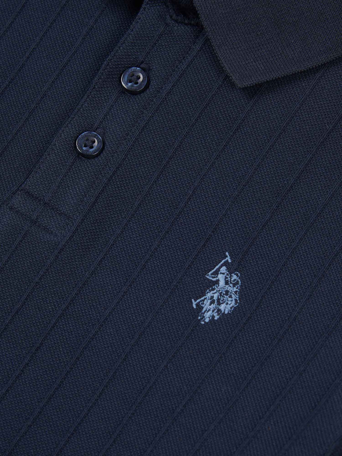 Boys Vertical Texture Polo Shirt Dark Sapphire Navy / Moonlight Blue DHM