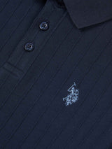 Boys Vertical Texture Polo Shirt Dark Sapphire Navy / Moonlight Blue DHM