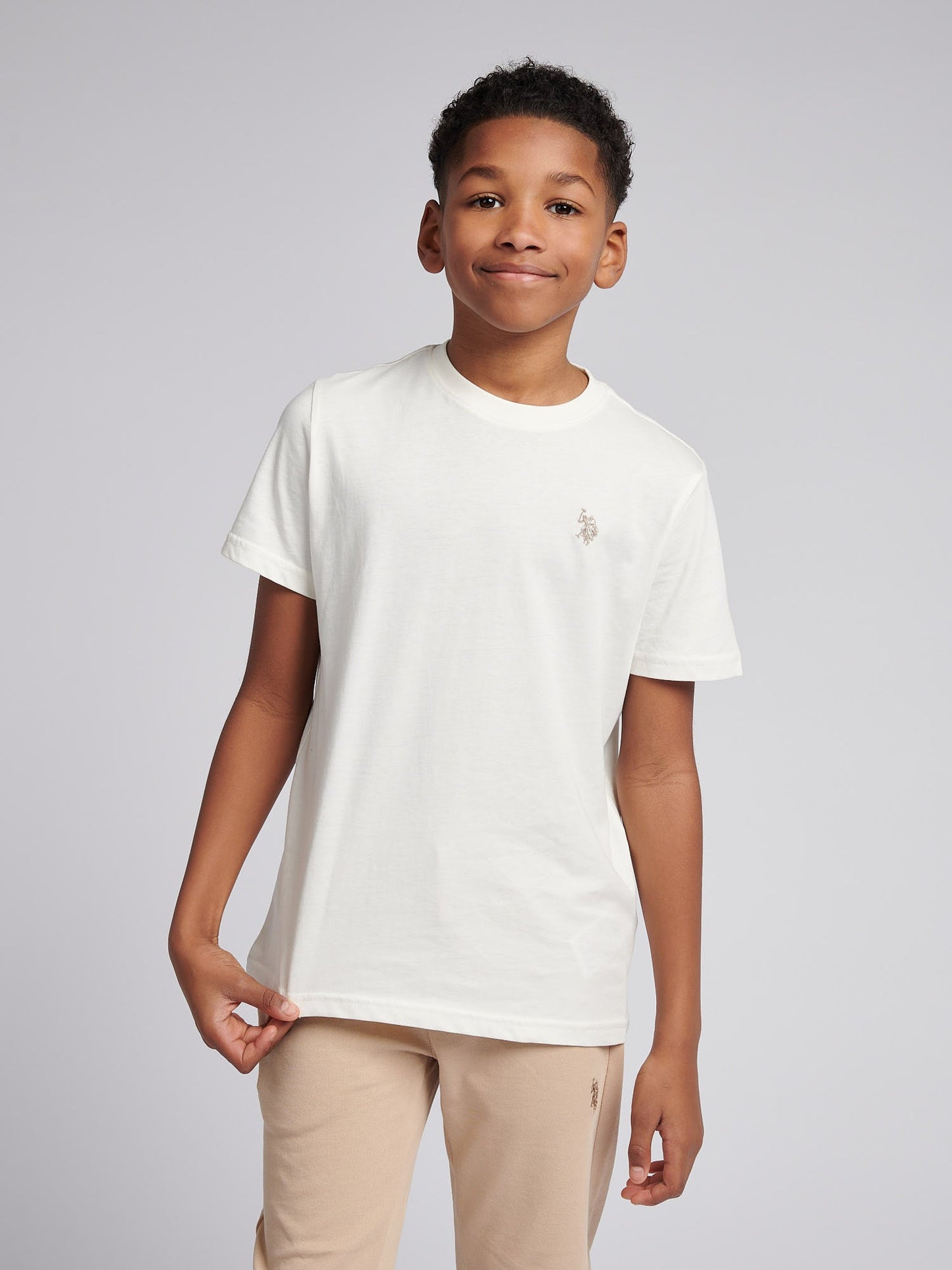 Boys Texture Double Horsemen T-Shirt Whisper White