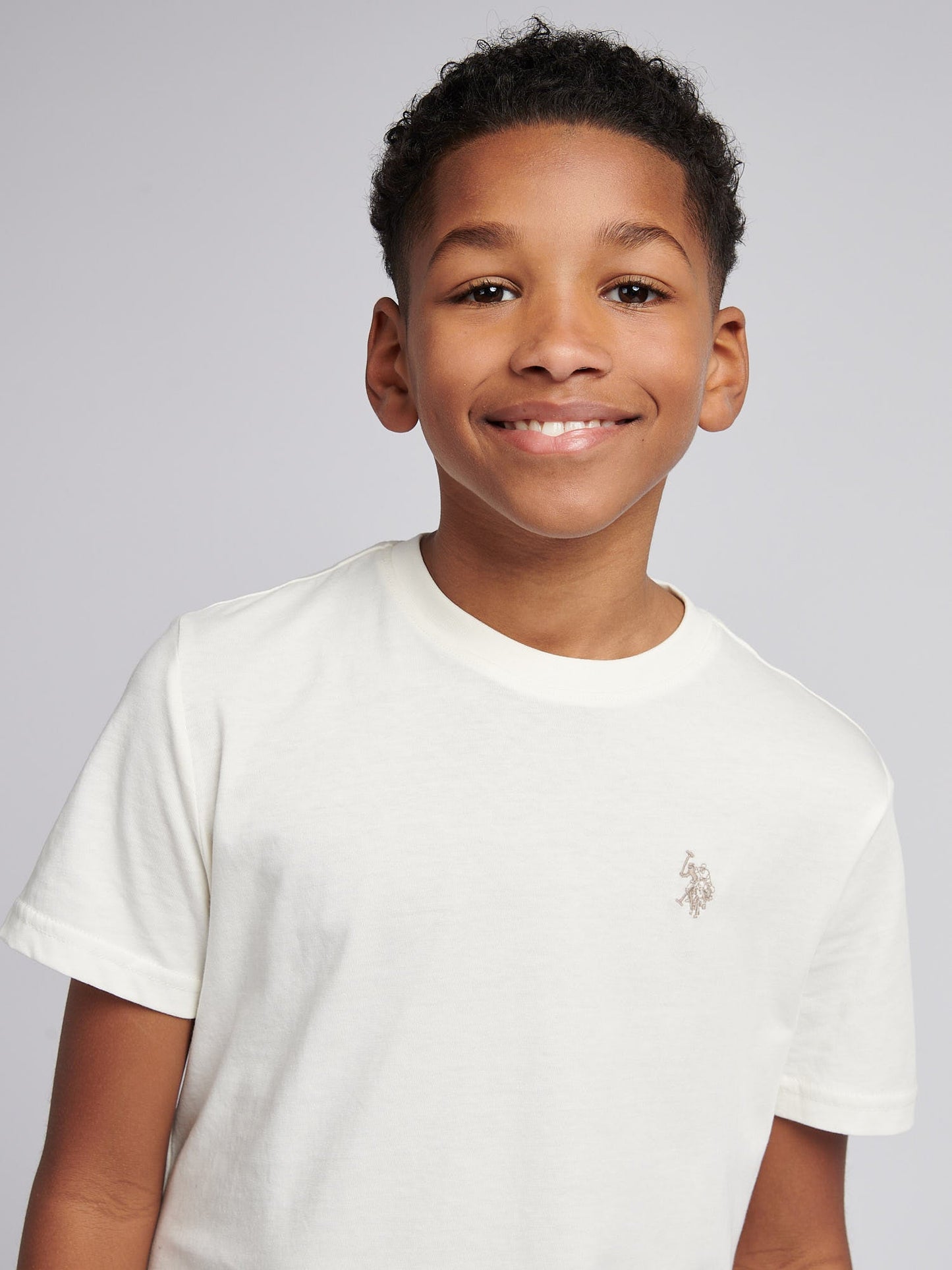 Boys Texture Double Horsemen T-Shirt Whisper White