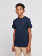 Boys Texture Double Horsemen T-Shirt Dark Sapphire Navy / Haute Red DHM