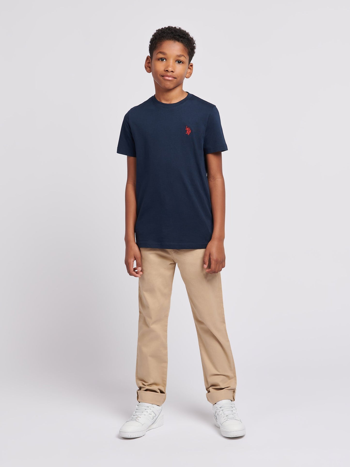 Boys Texture Double Horsemen T-Shirt Dark Sapphire Navy / Haute Red DHM