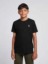 Boys Texture Double Horsemen T-Shirt Black Bright White DHM