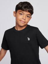 Boys Texture Double Horsemen T-Shirt Black Bright White DHM