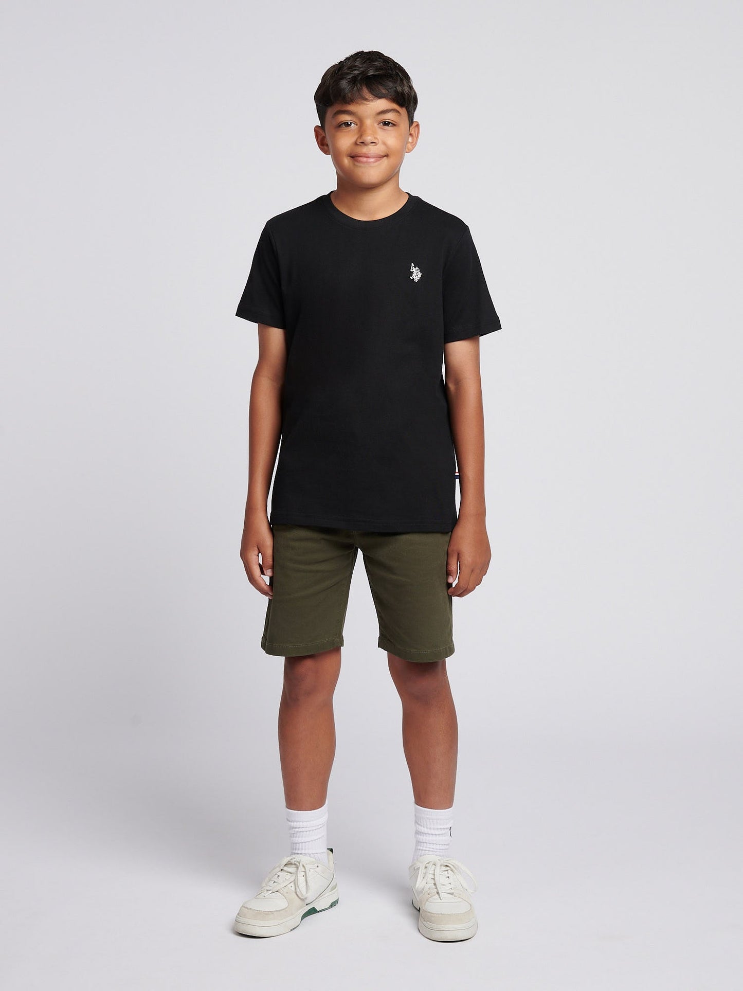 Boys Texture Double Horsemen T-Shirt Black Bright White DHM