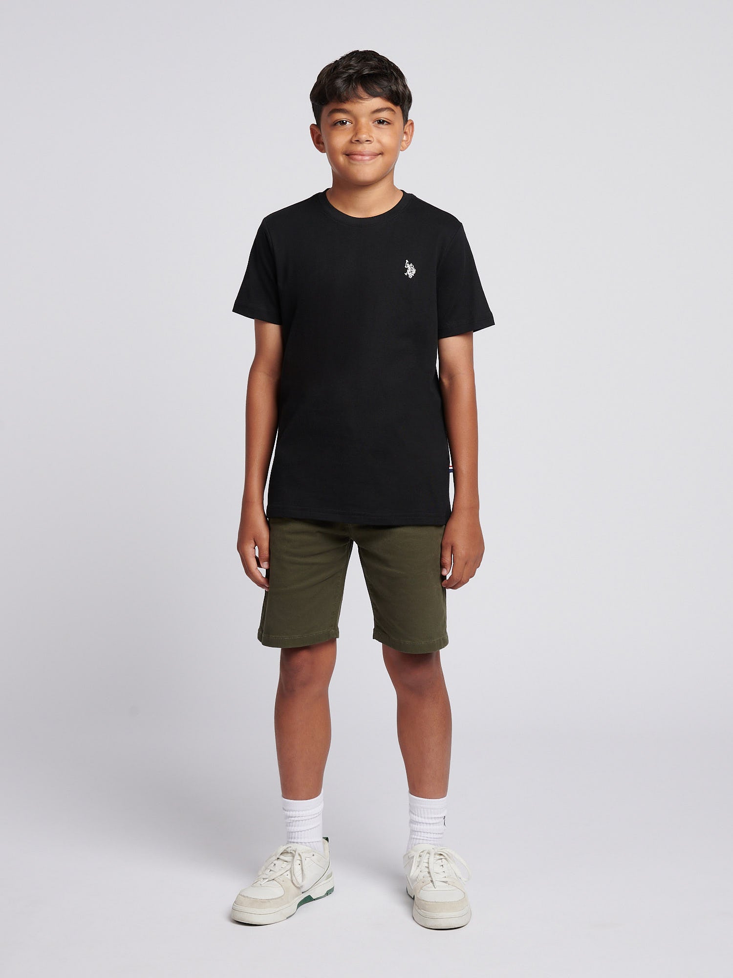 Boys Texture Double Horsemen T-Shirt Black Bright White DHM