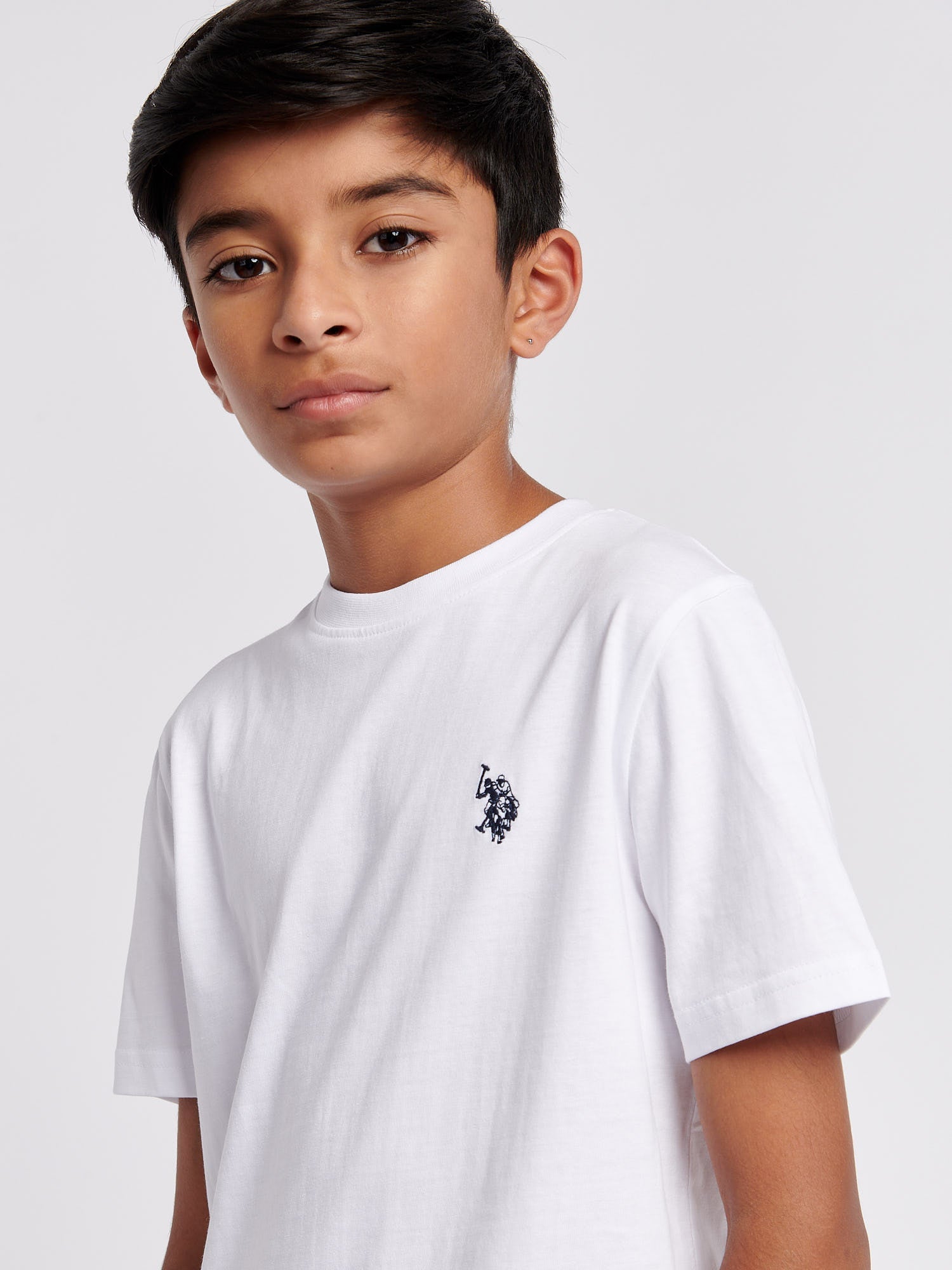Boys Texture Double Horsemen T-Shirt White / Dark Sapphire Navy DHM