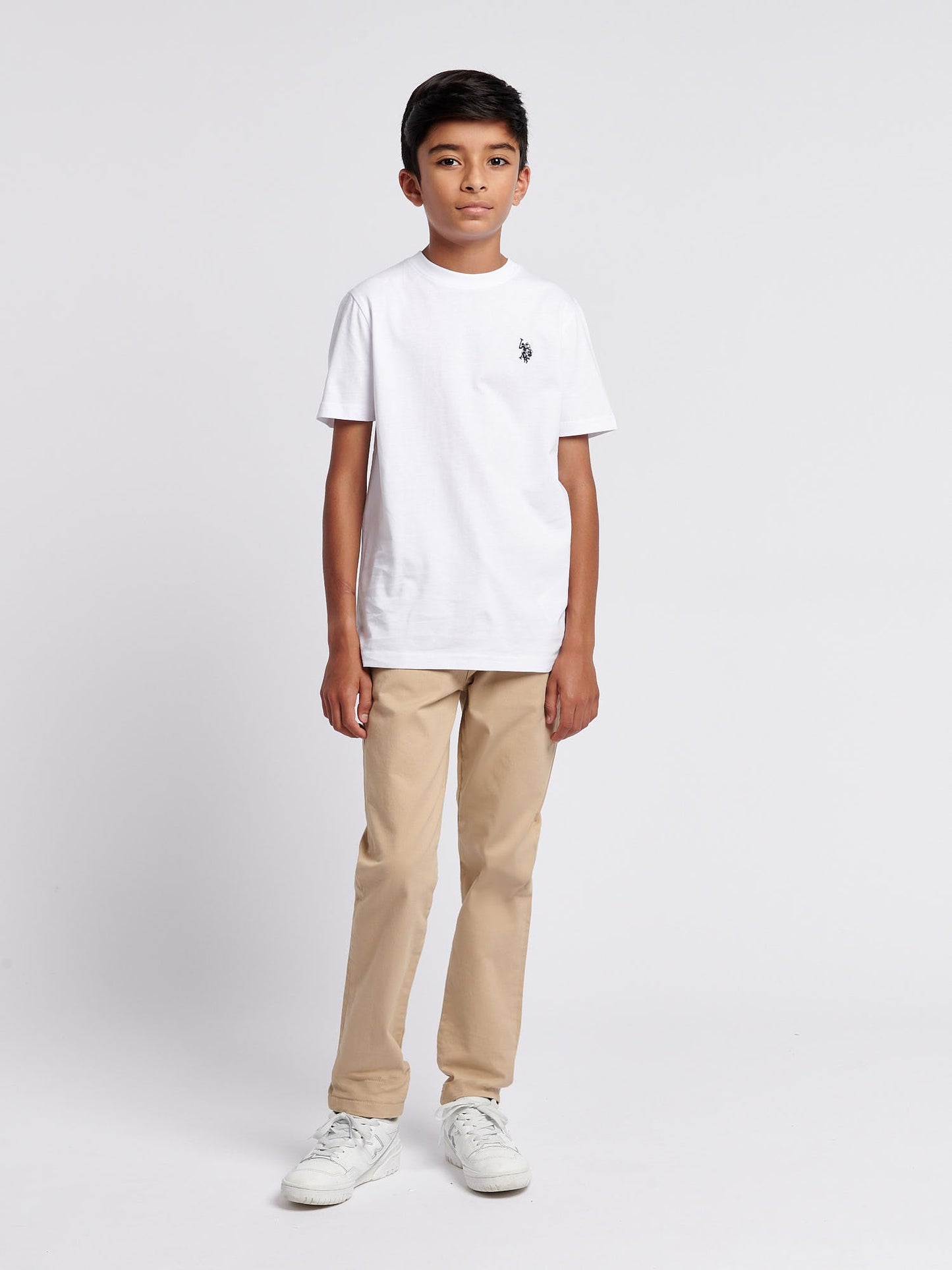 Boys Texture Double Horsemen T-Shirt White / Dark Sapphire Navy DHM
