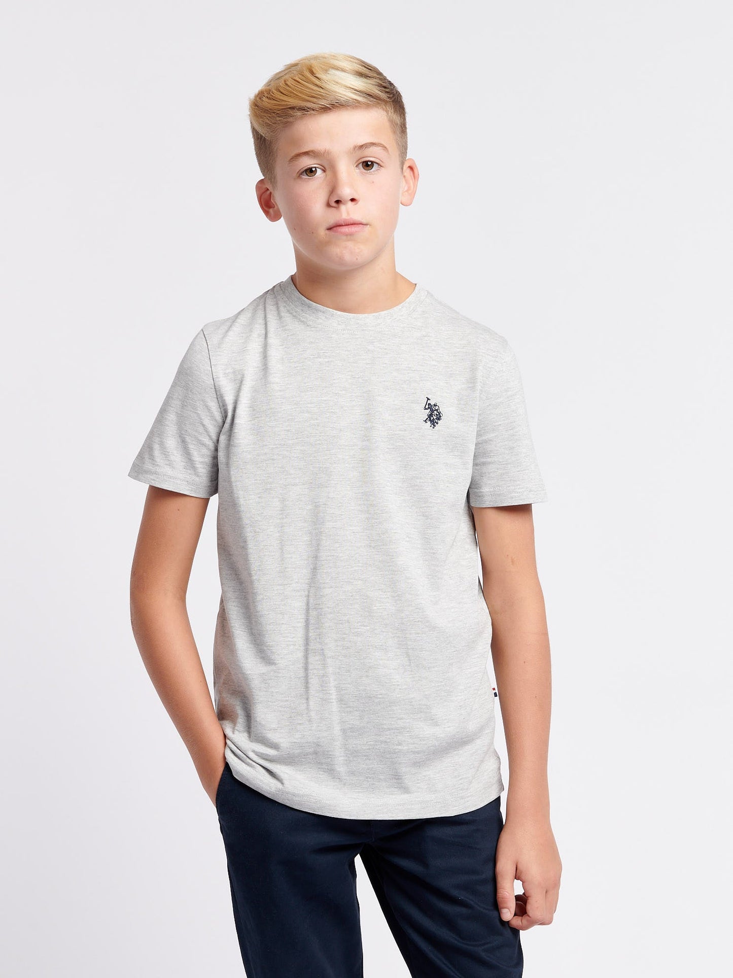 Boys Texture Double Horsemen T-Shirt Mid Grey Marl