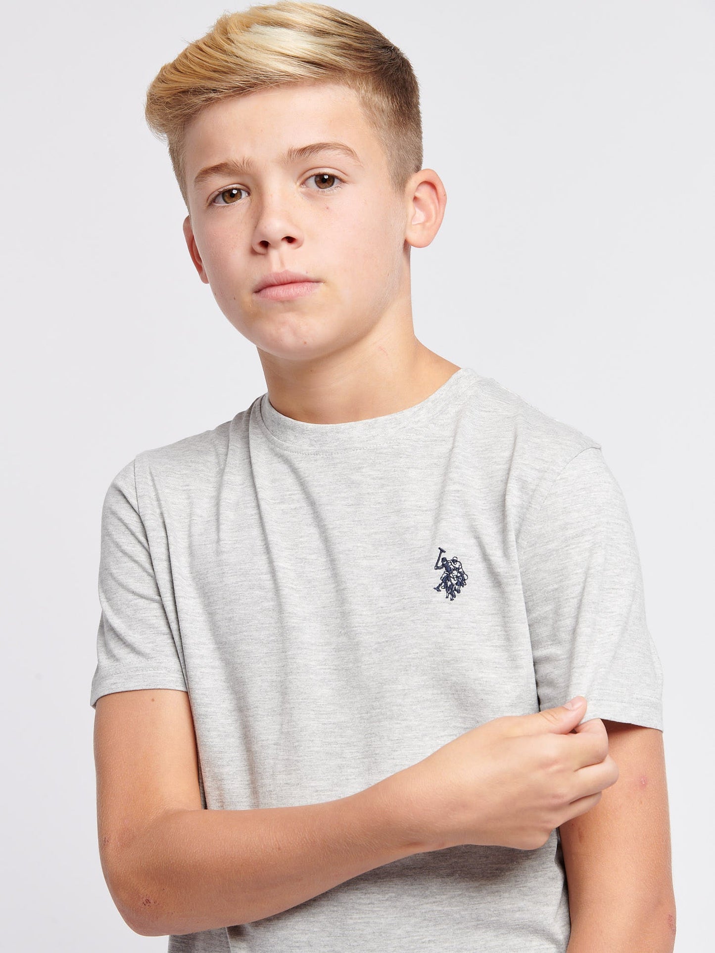 Boys Texture Double Horsemen T-Shirt Mid Grey Marl