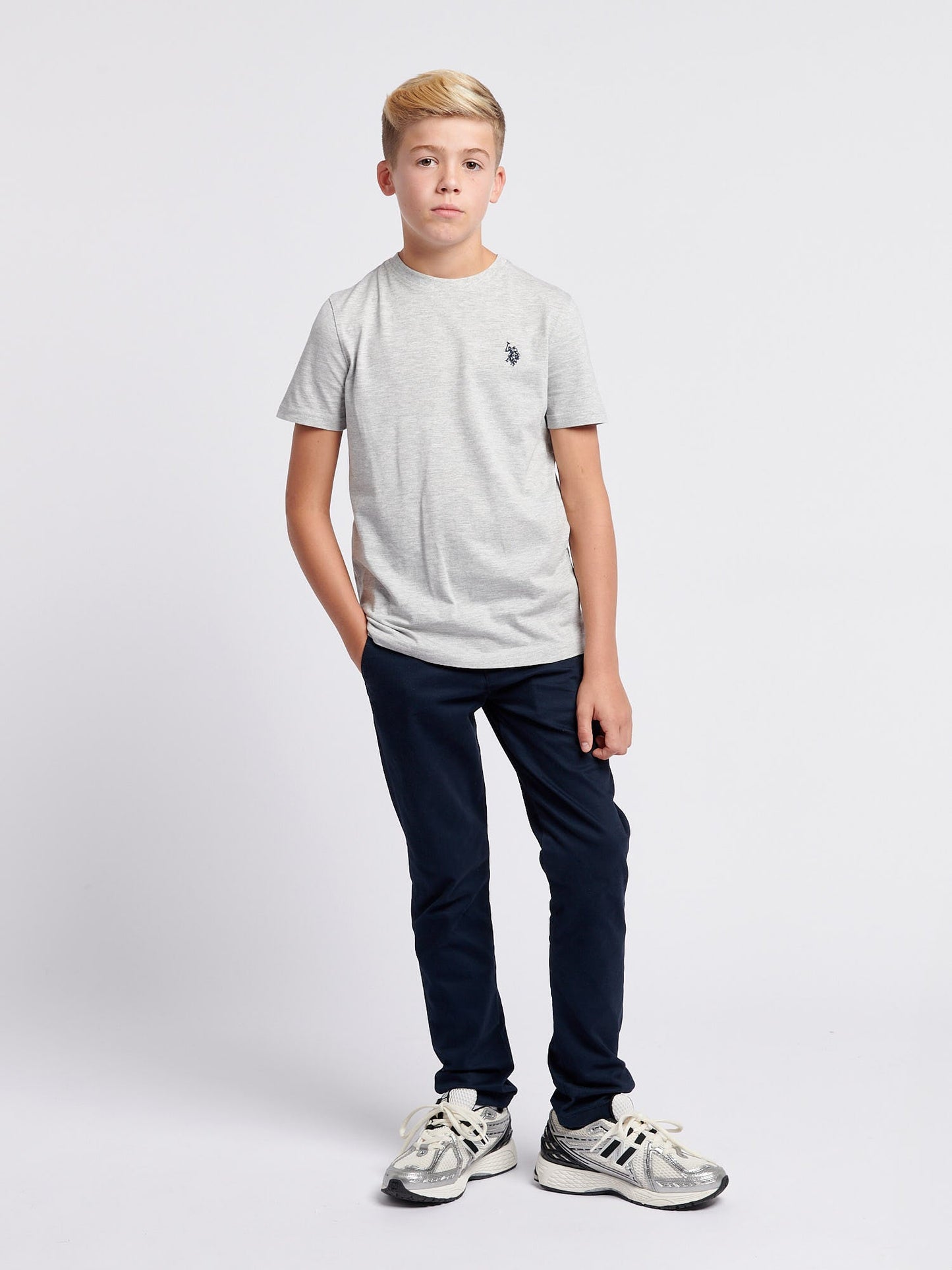 Boys Texture Double Horsemen T-Shirt Mid Grey Marl