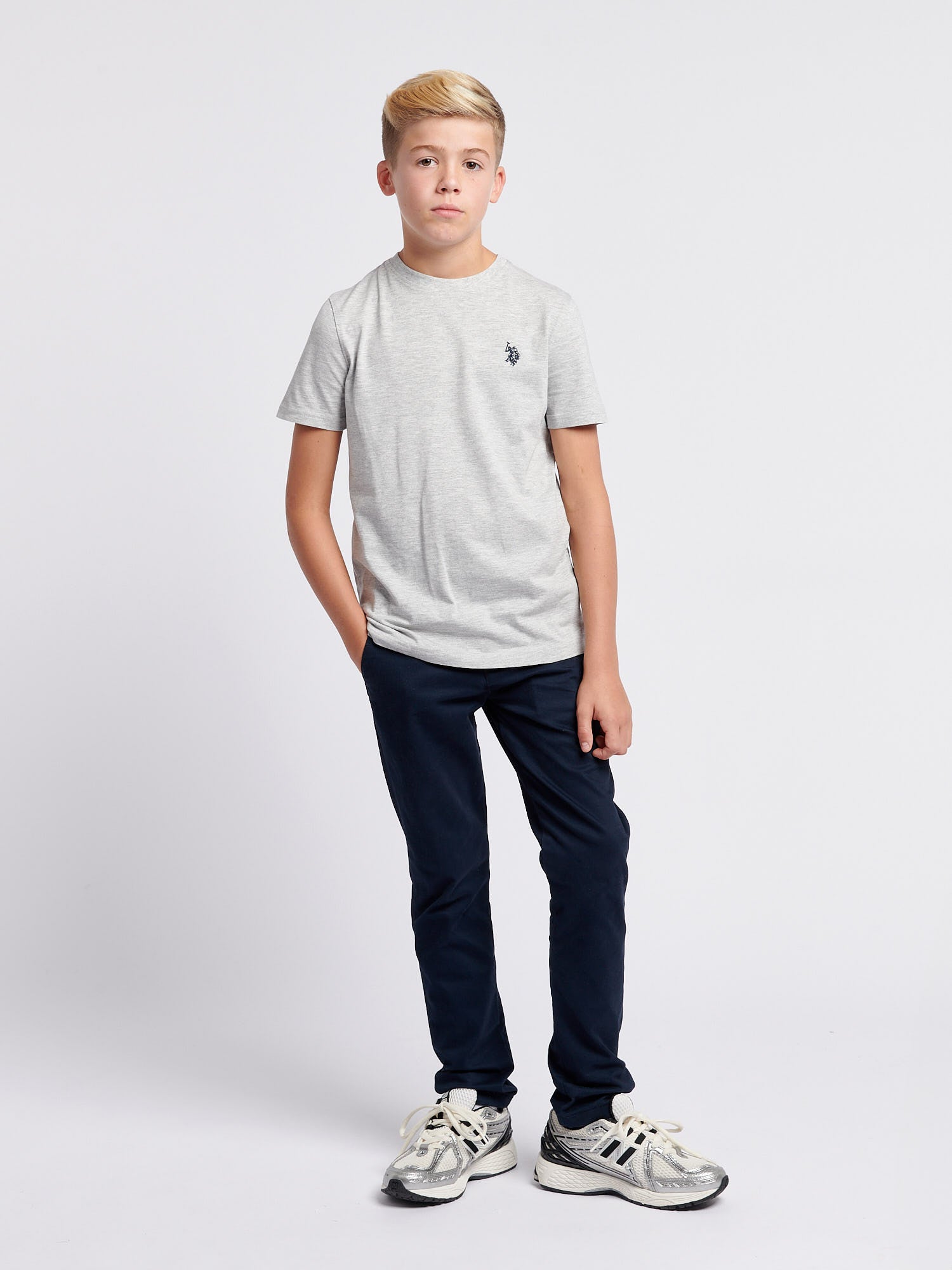 Boys Texture Double Horsemen T-Shirt Mid Grey Marl