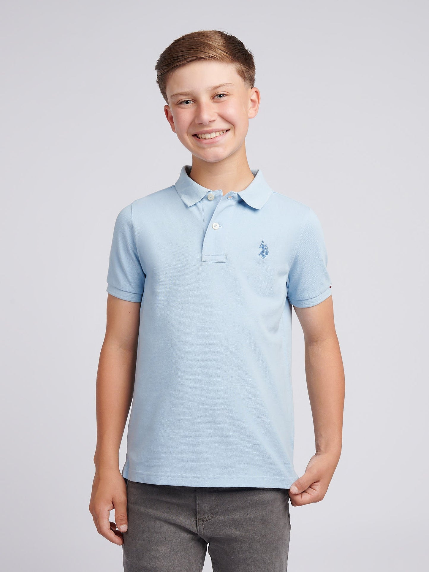 Boys Double Horsemen Polo Shirt Chambray Blue