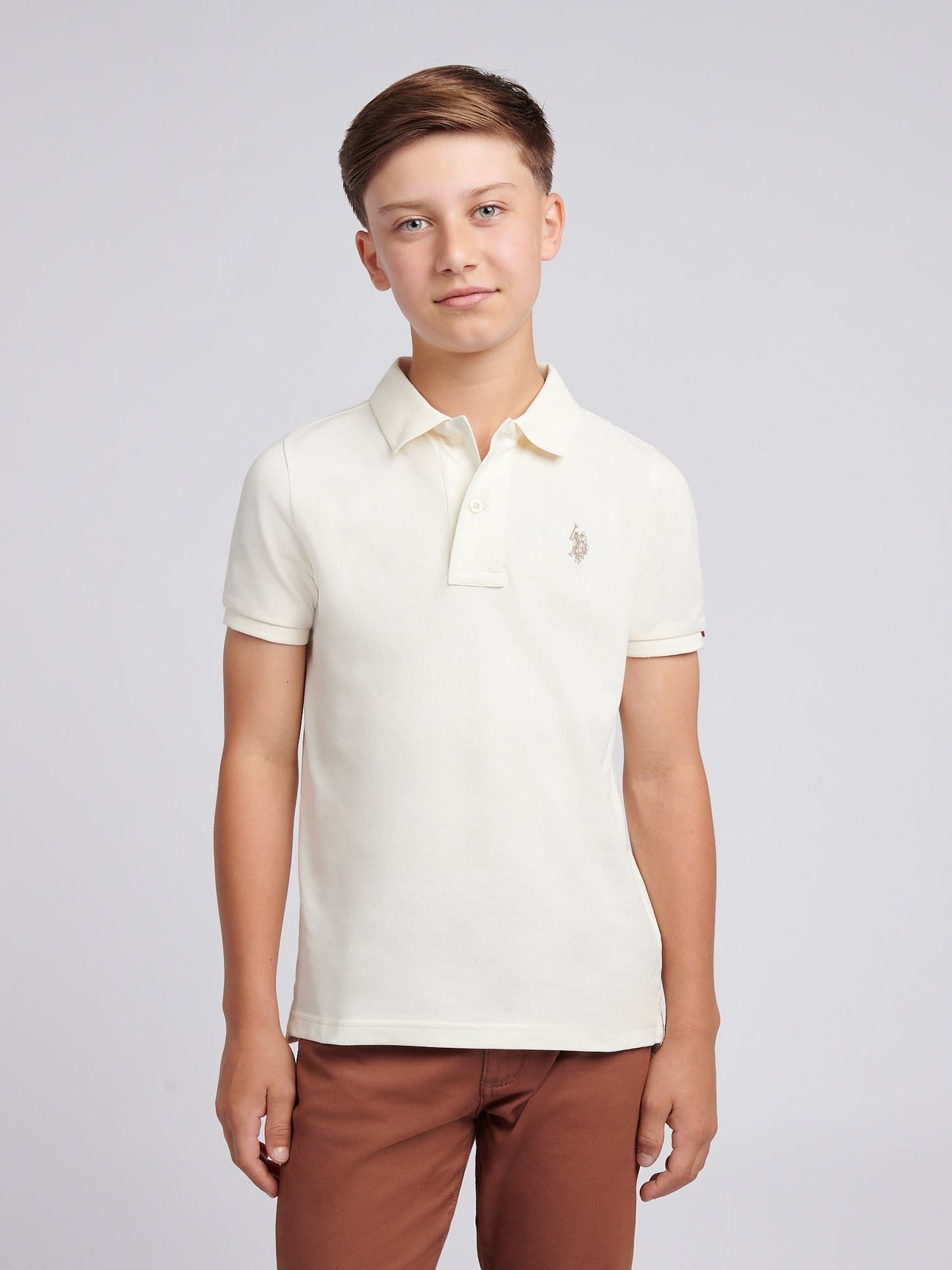 Boys Double Horsemen Polo Shirt Whisper White
