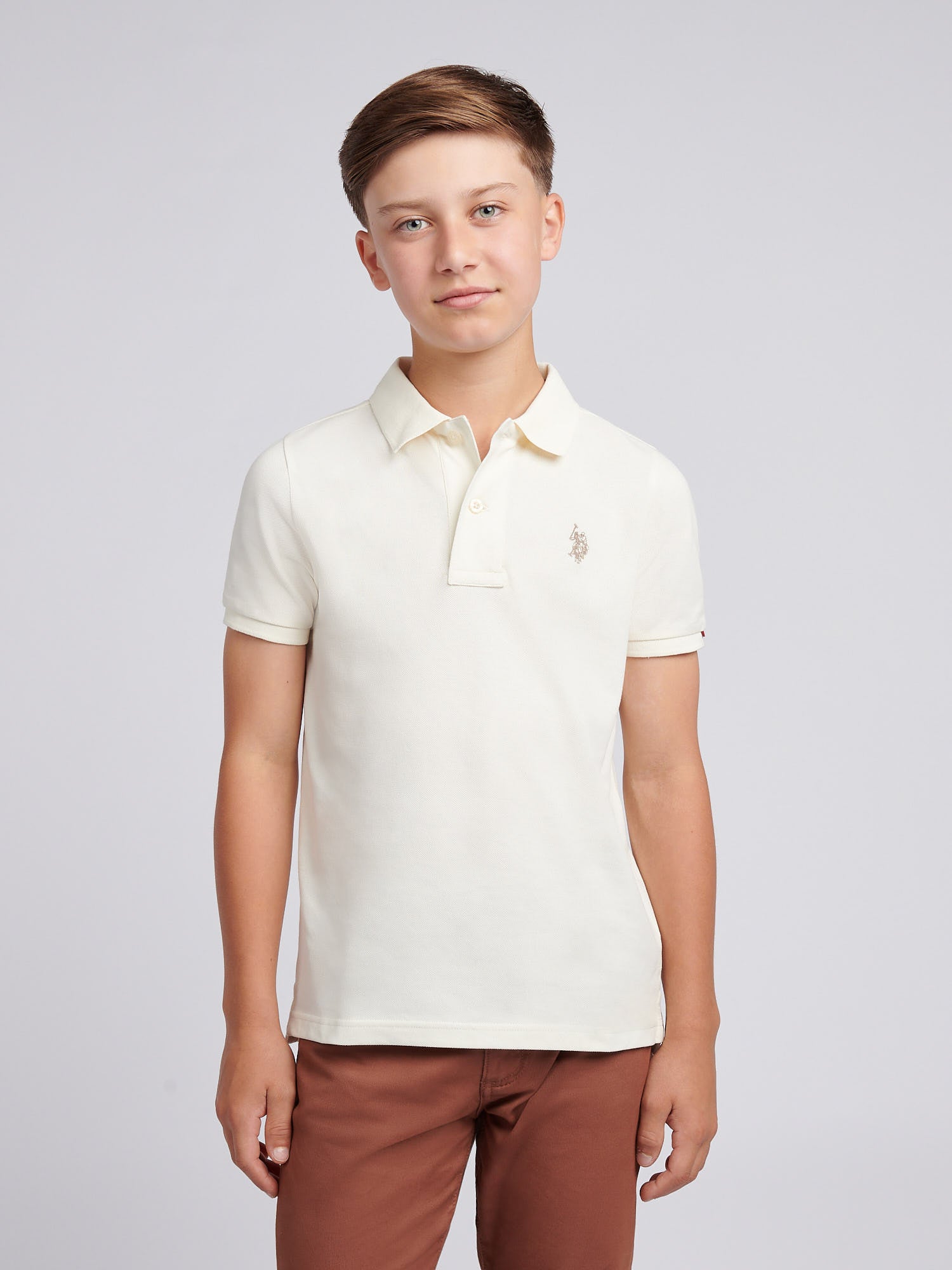 Boys Double Horsemen Polo Shirt Whisper White