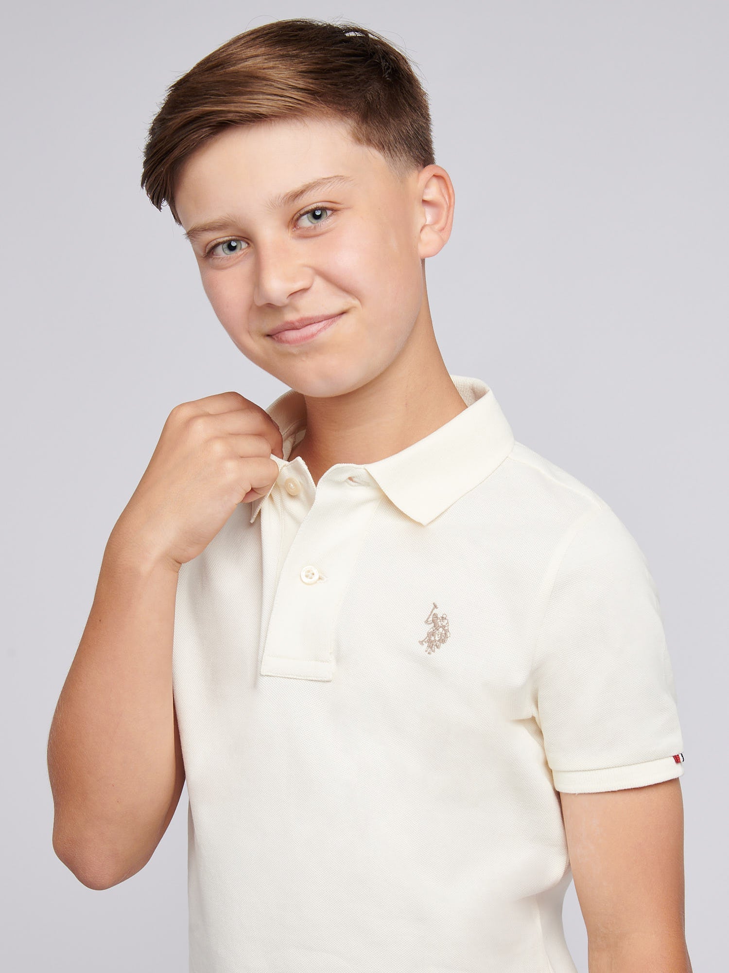 Boys Double Horsemen Polo Shirt Whisper White