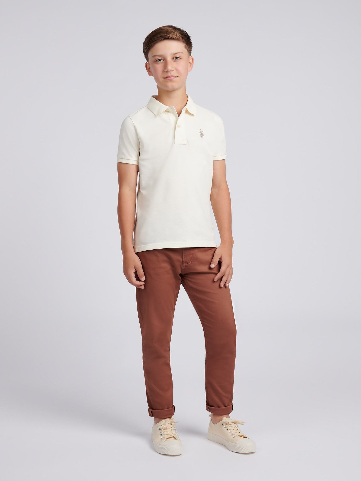 Boys Double Horsemen Polo Shirt Whisper White