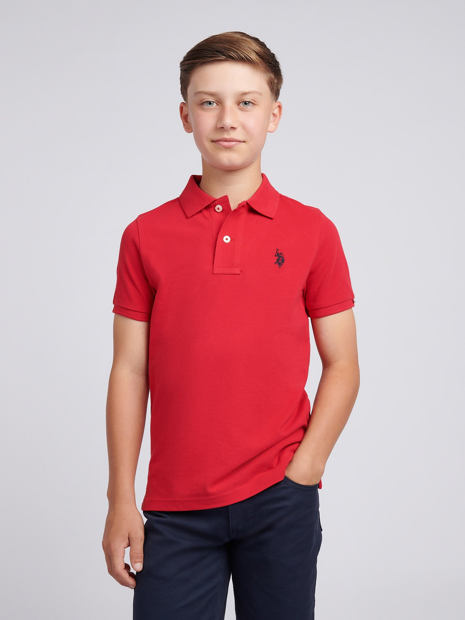 Boys Double Horsemen Polo Shirt Haute Red