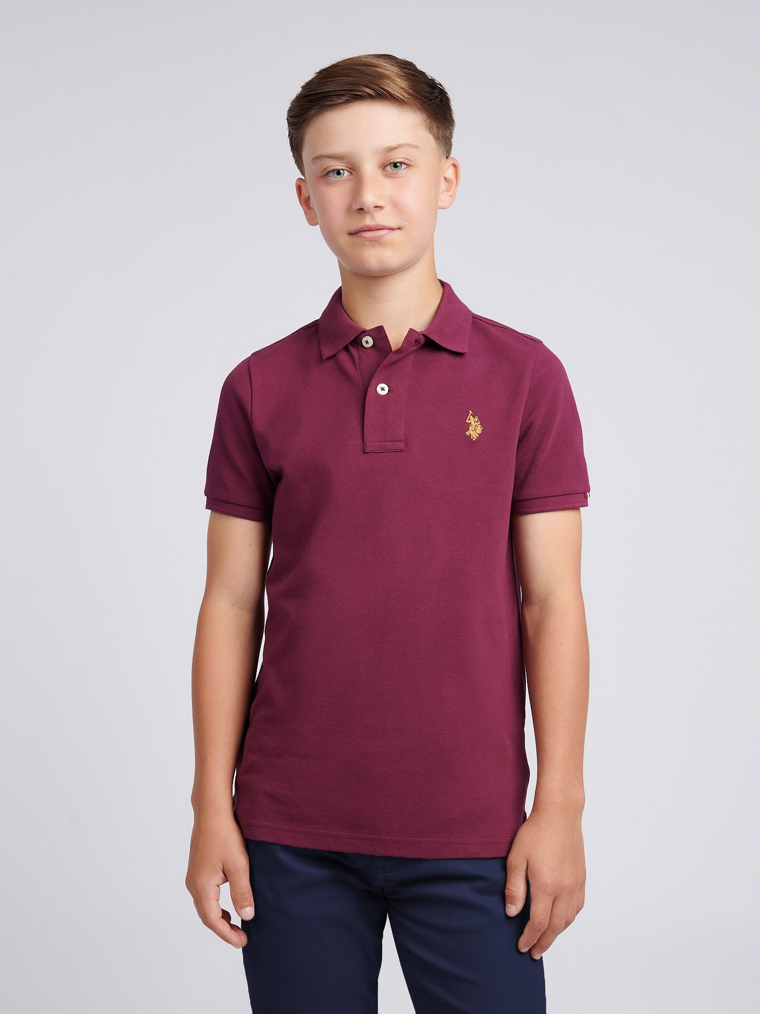 Boys Double Horsemen Polo Shirt Grape Wine