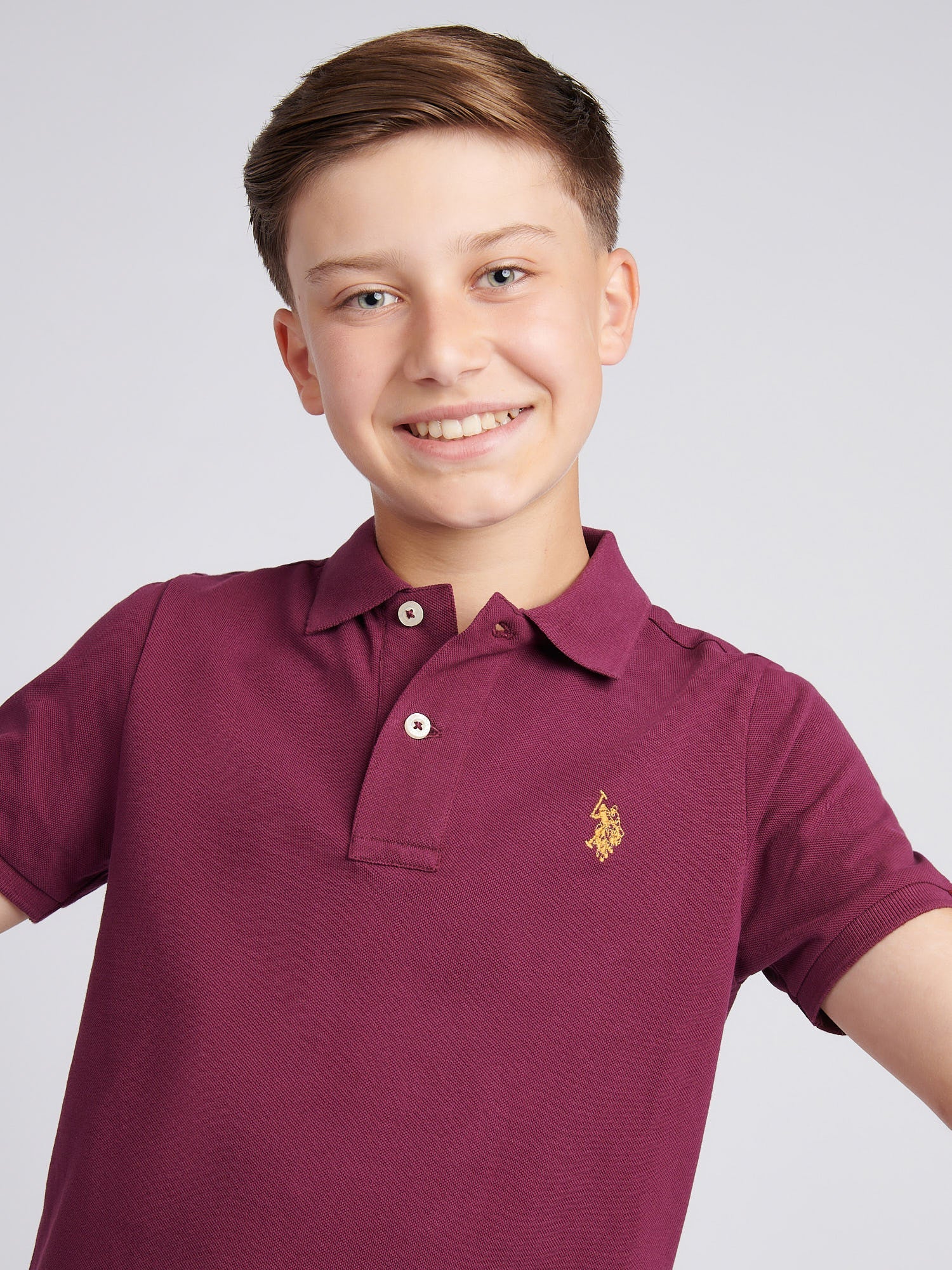 Boys Double Horsemen Polo Shirt Grape Wine