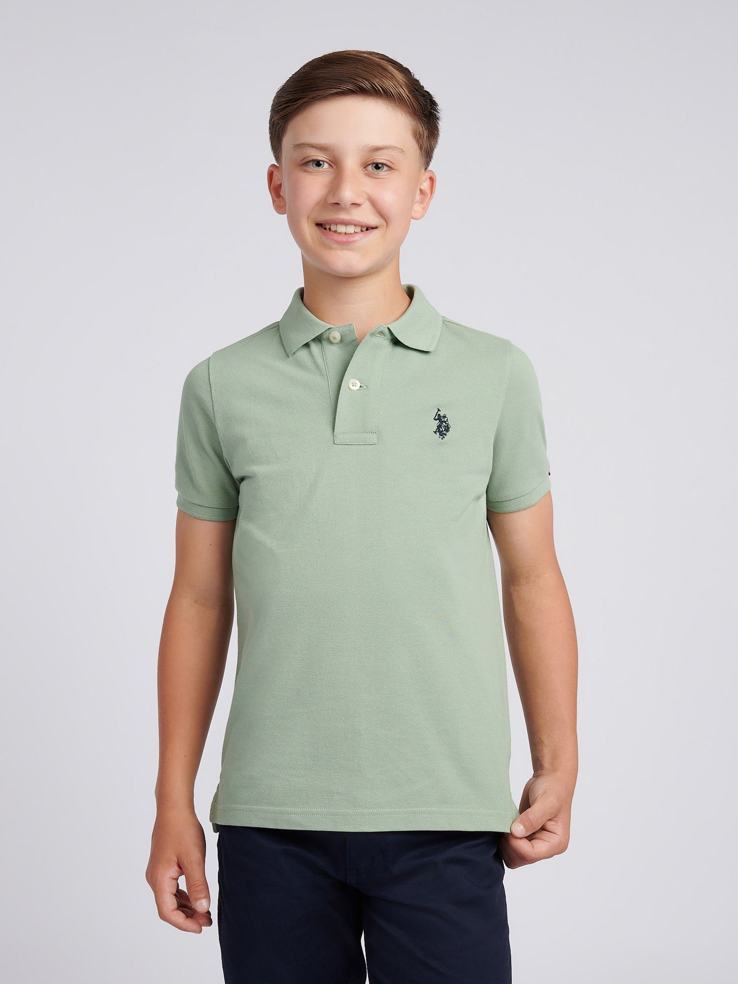 Boys Double Horsemen Polo Shirt Iceberg Green