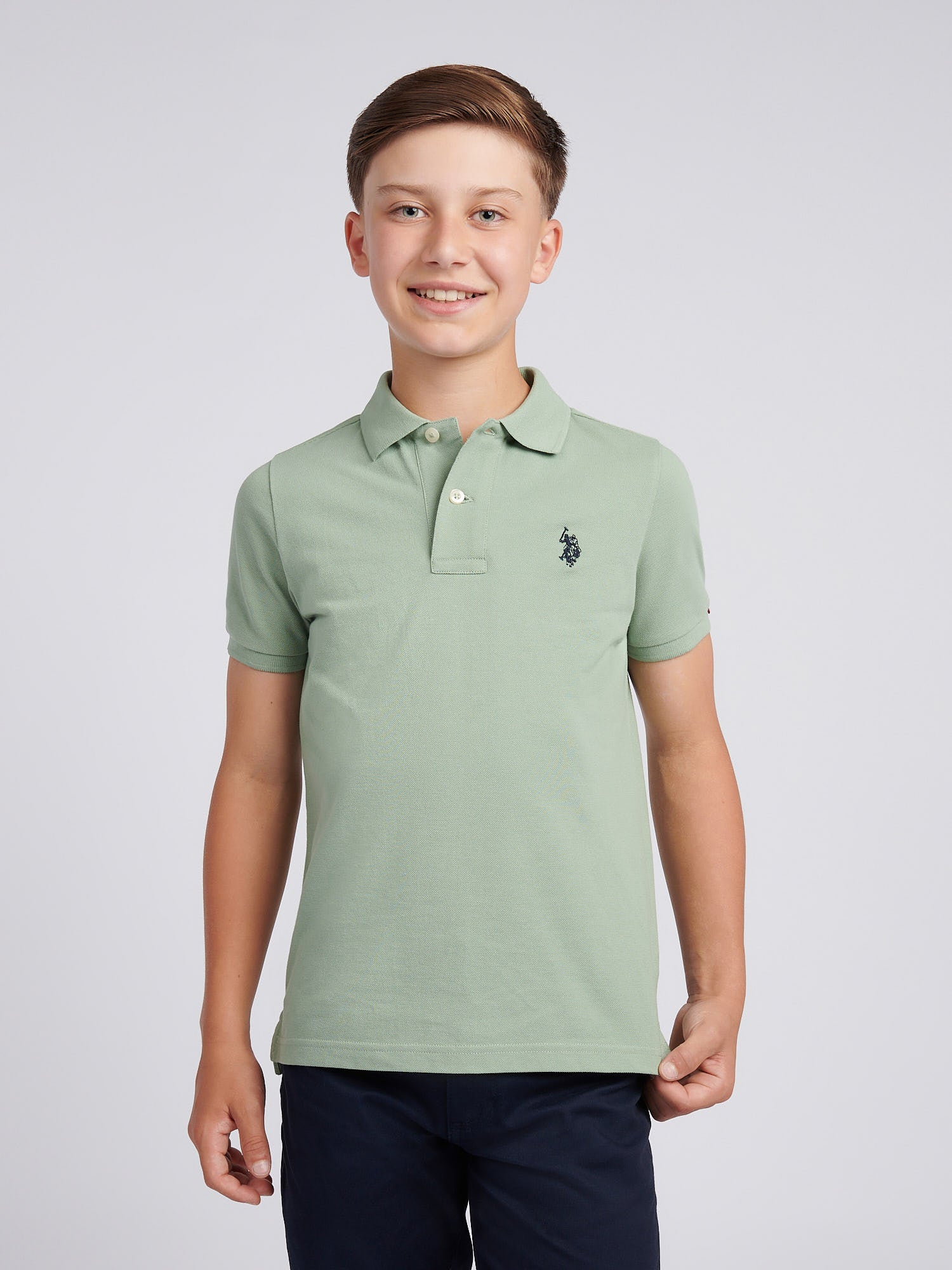 Boys Double Horsemen Polo Shirt Iceberg Green