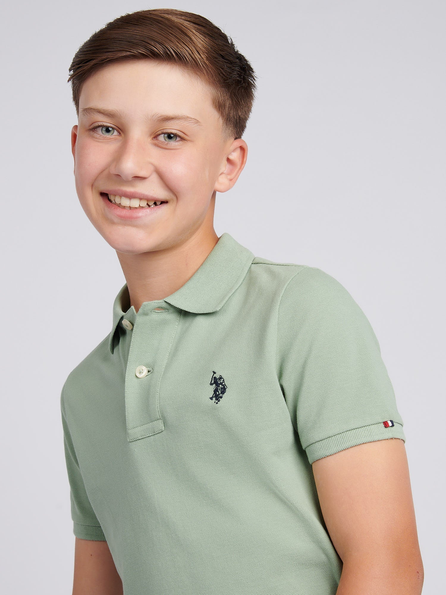 Boys Double Horsemen Polo Shirt Iceberg Green