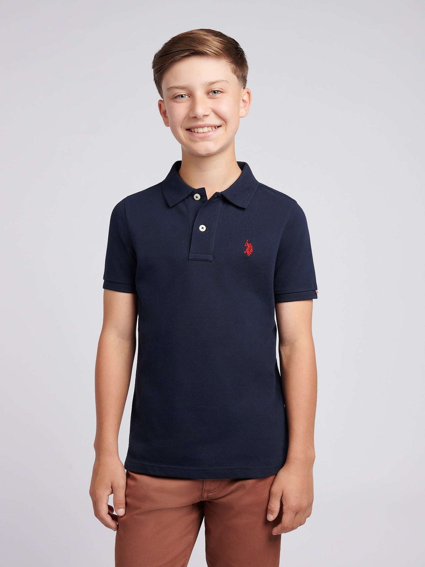 Boys Double Horsemen Polo Shirt Dark Sapphire Navy / Haute Red DHM