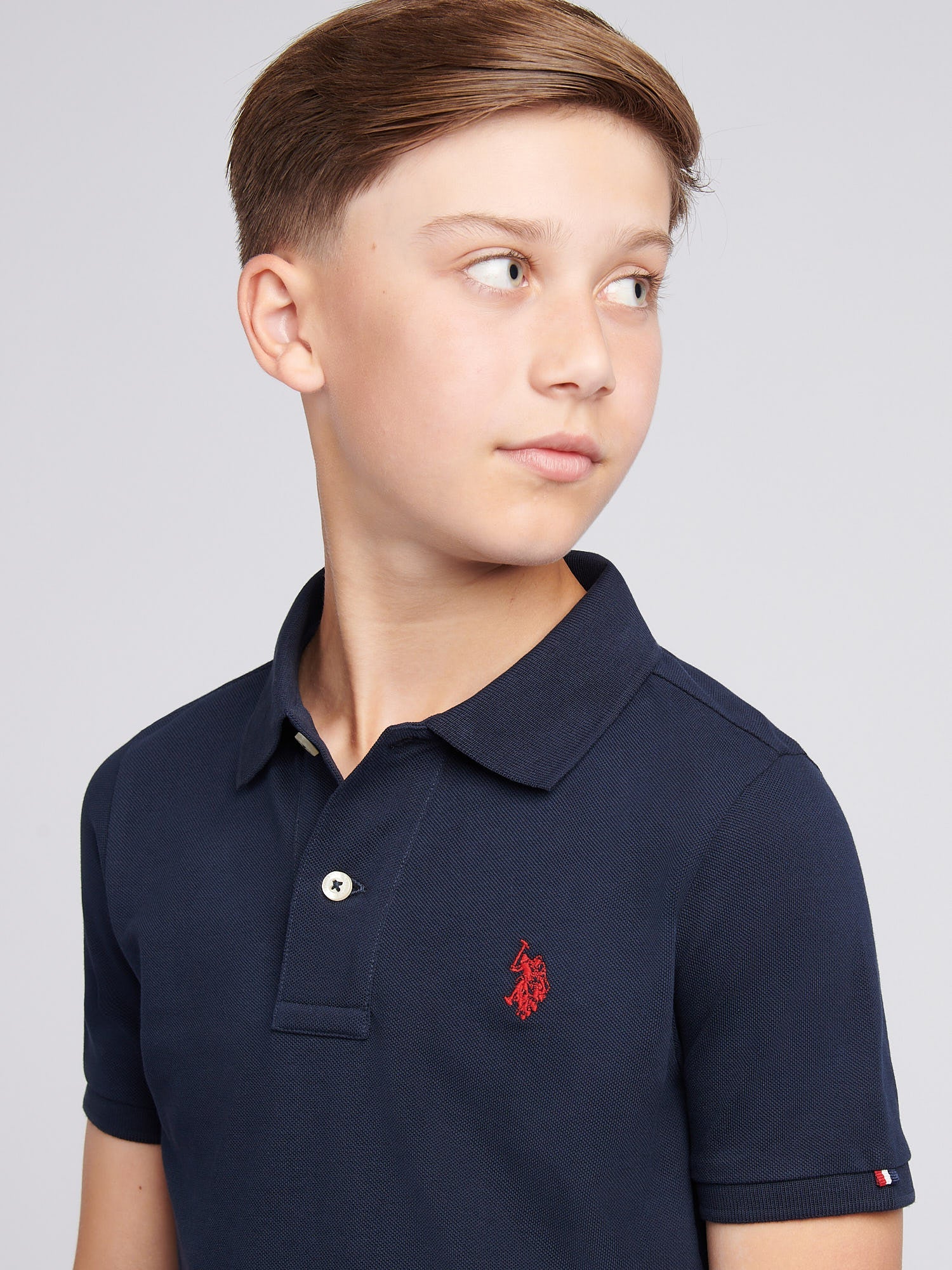 Boys Double Horsemen Polo Shirt Dark Sapphire Navy / Haute Red DHM