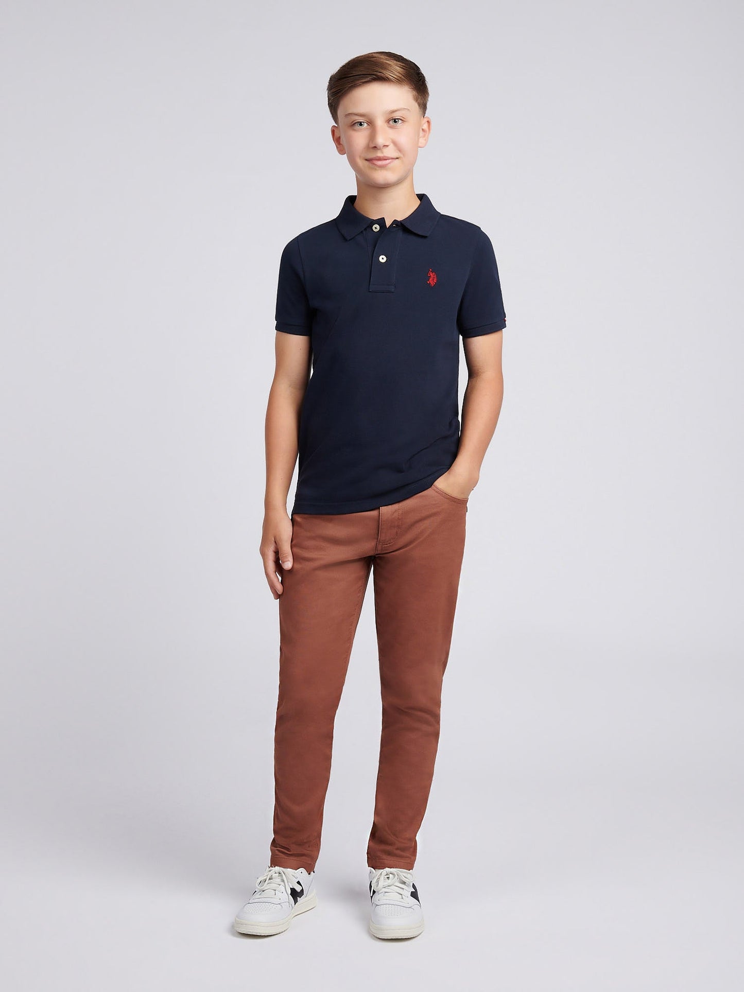 Boys Double Horsemen Polo Shirt Dark Sapphire Navy / Haute Red DHM