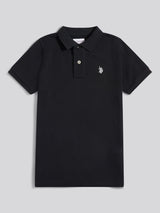 Boys Double Horsemen Polo Shirt Black Bright White DHM