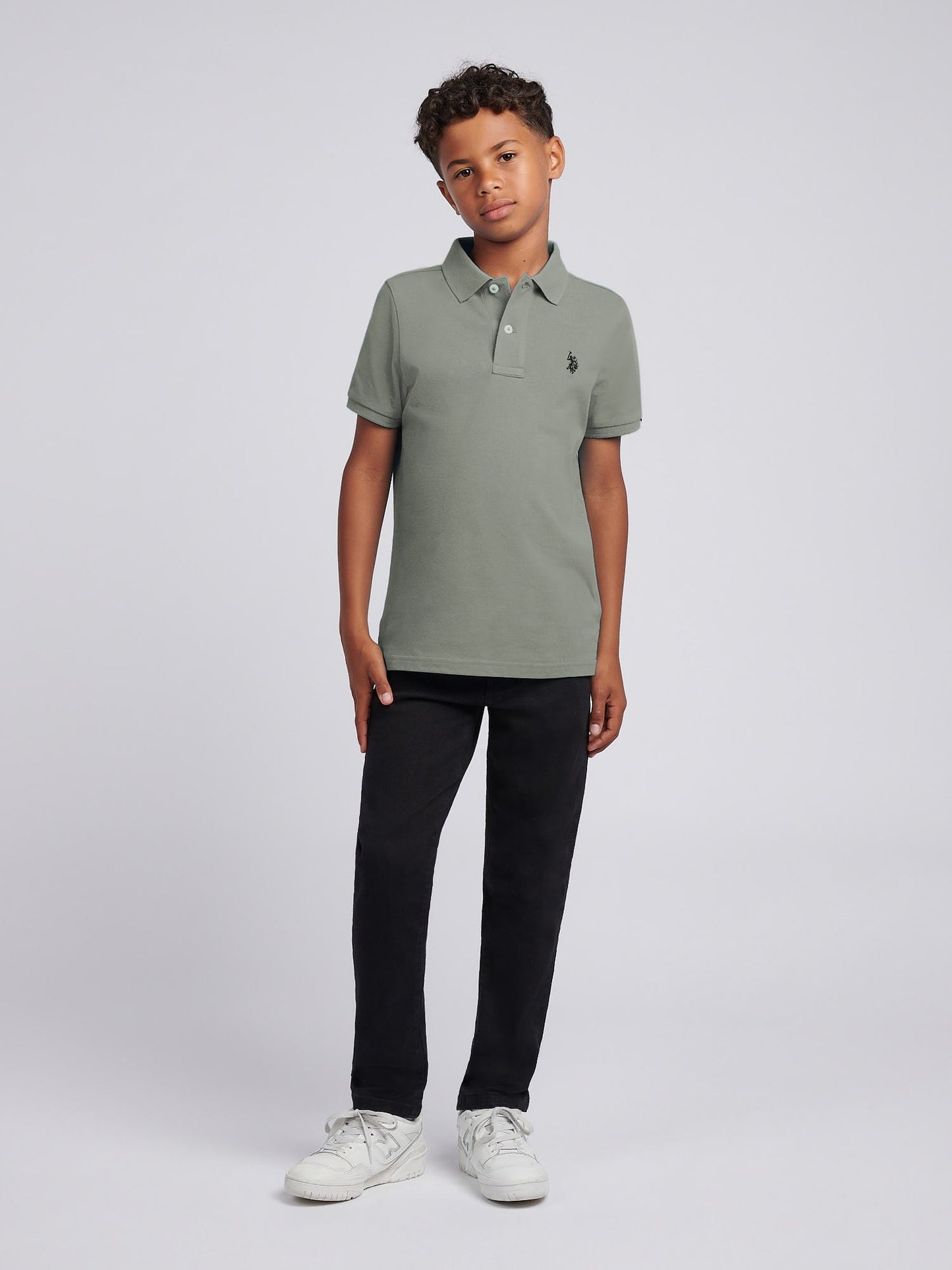 Boys Double Horsemen Polo Shirt Mulled Basil
