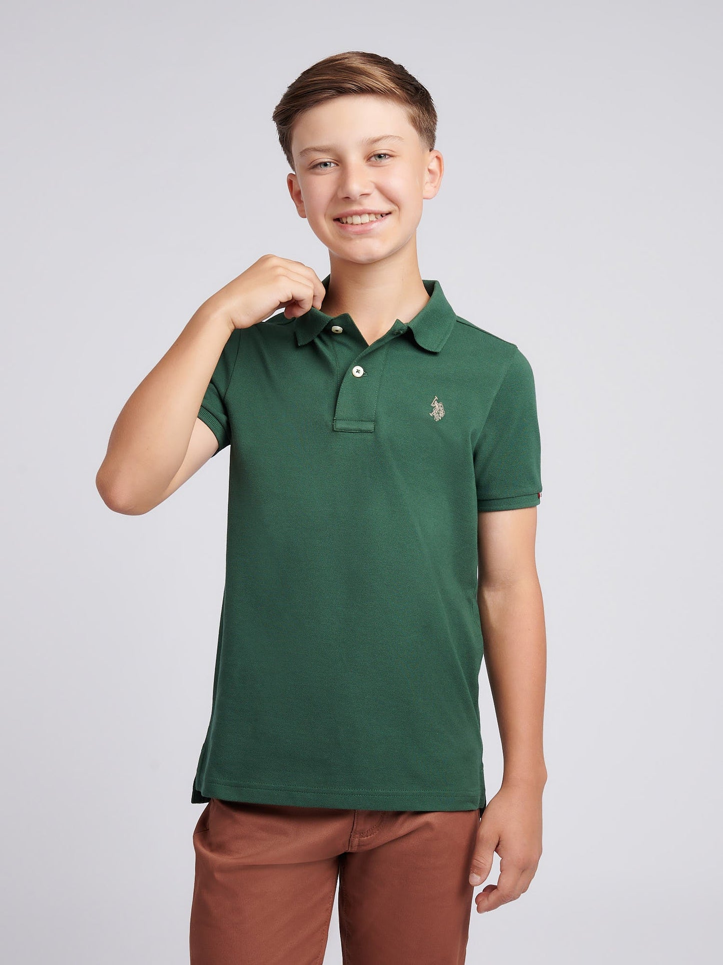 Boys Double Horsemen Polo Shirt Pineneedle