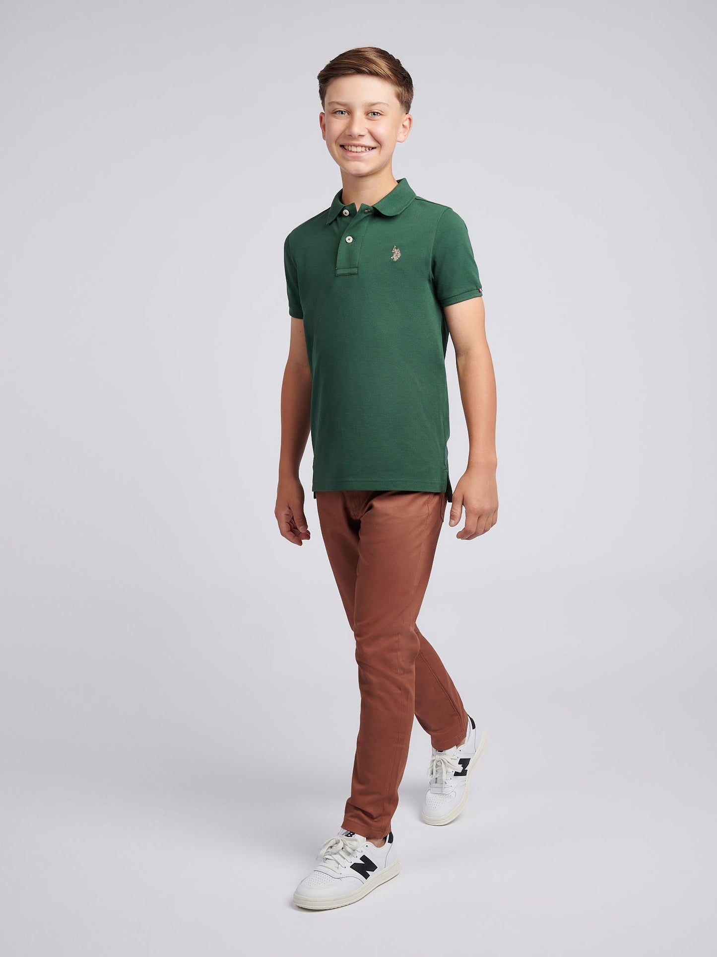 Boys Double Horsemen Polo Shirt Pineneedle
