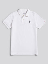 Boys Double Horsemen Polo Shirt White / Dark Sapphire Navy DHM
