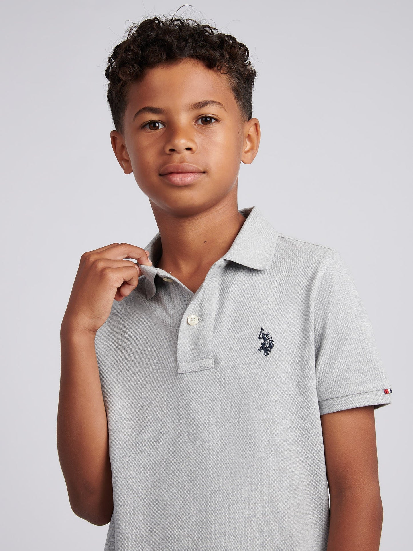 Boys Double Horsemen Polo Shirt Mid Grey Marl