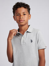 Boys Double Horsemen Polo Shirt Mid Grey Marl
