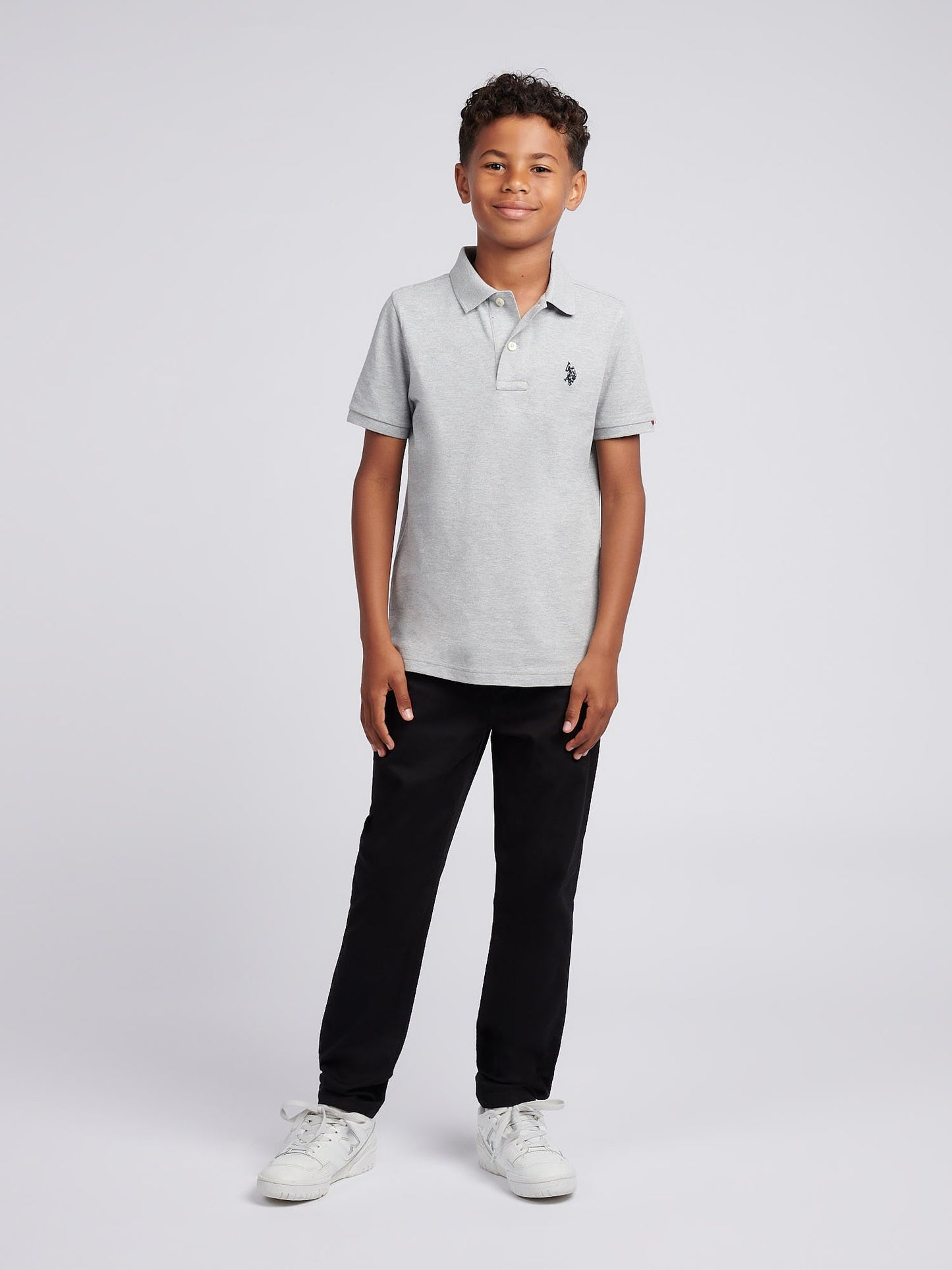 Boys Double Horsemen Polo Shirt Mid Grey Marl