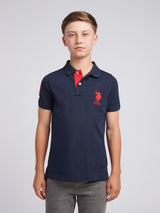 Boys Player 3 Polo Shirt Dark Sapphire Navy / Haute Red DHM