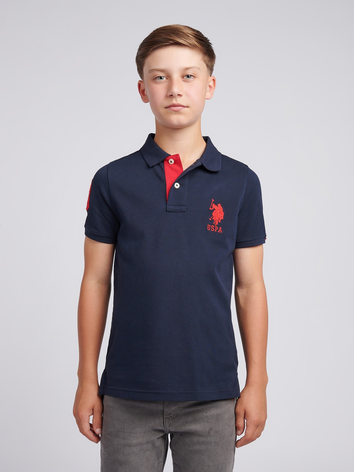Boys Player 3 Polo Shirt Dark Sapphire Navy / Haute Red DHM