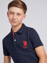 Boys Player 3 Polo Shirt Dark Sapphire Navy / Haute Red DHM