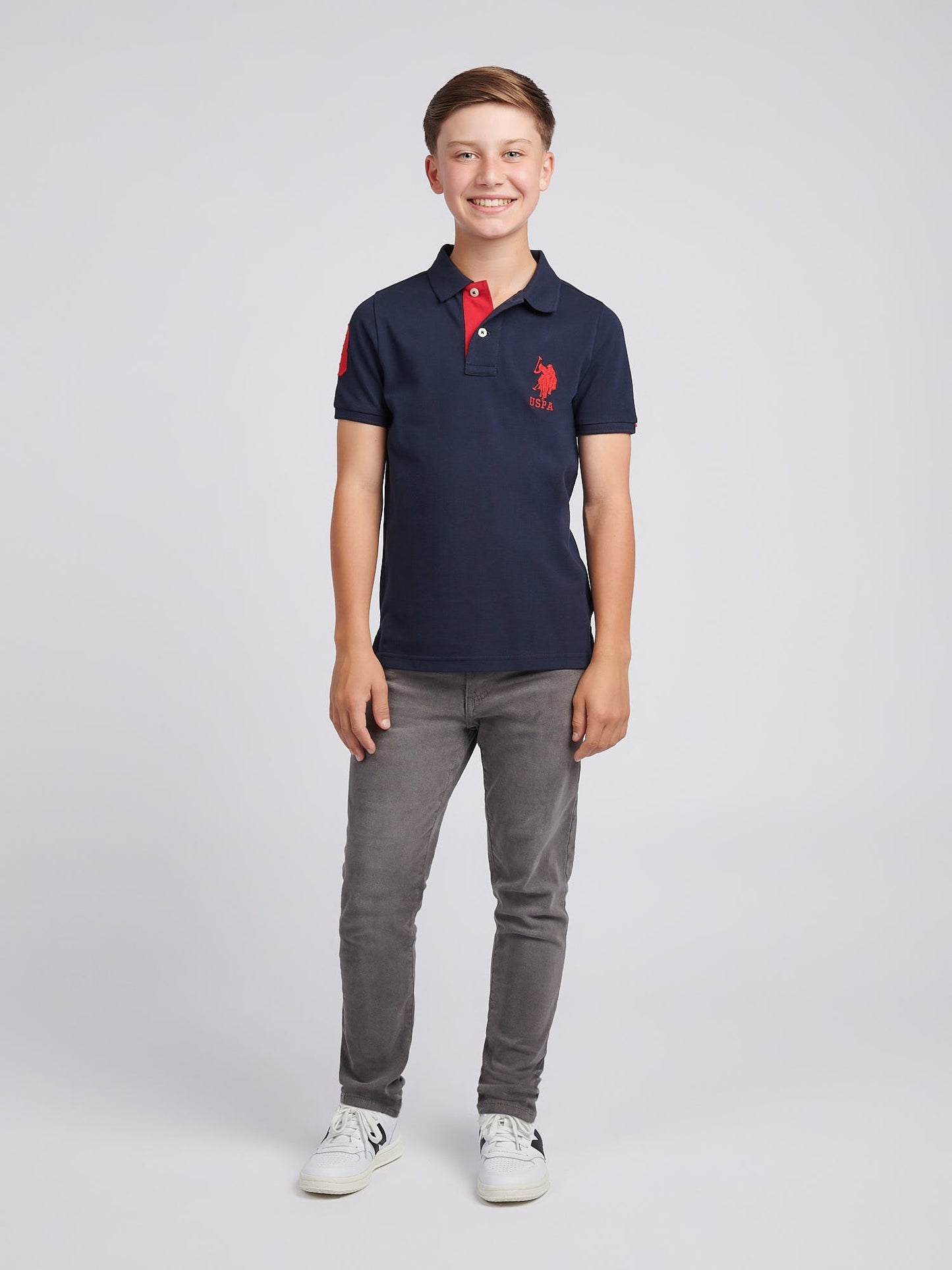 Boys Player 3 Polo Shirt Dark Sapphire Navy / Haute Red DHM