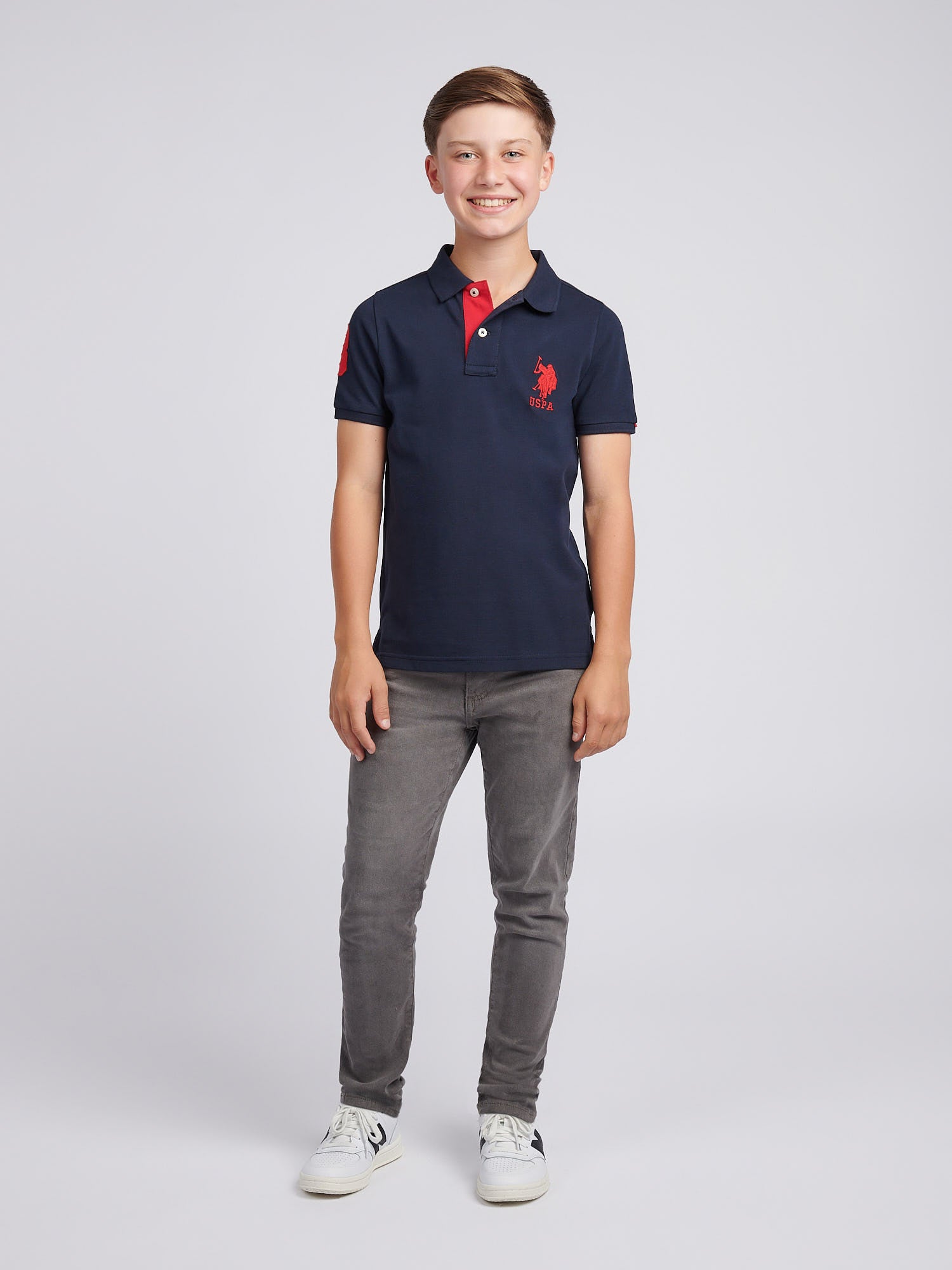 Boys Player 3 Polo Shirt Dark Sapphire Navy / Haute Red DHM