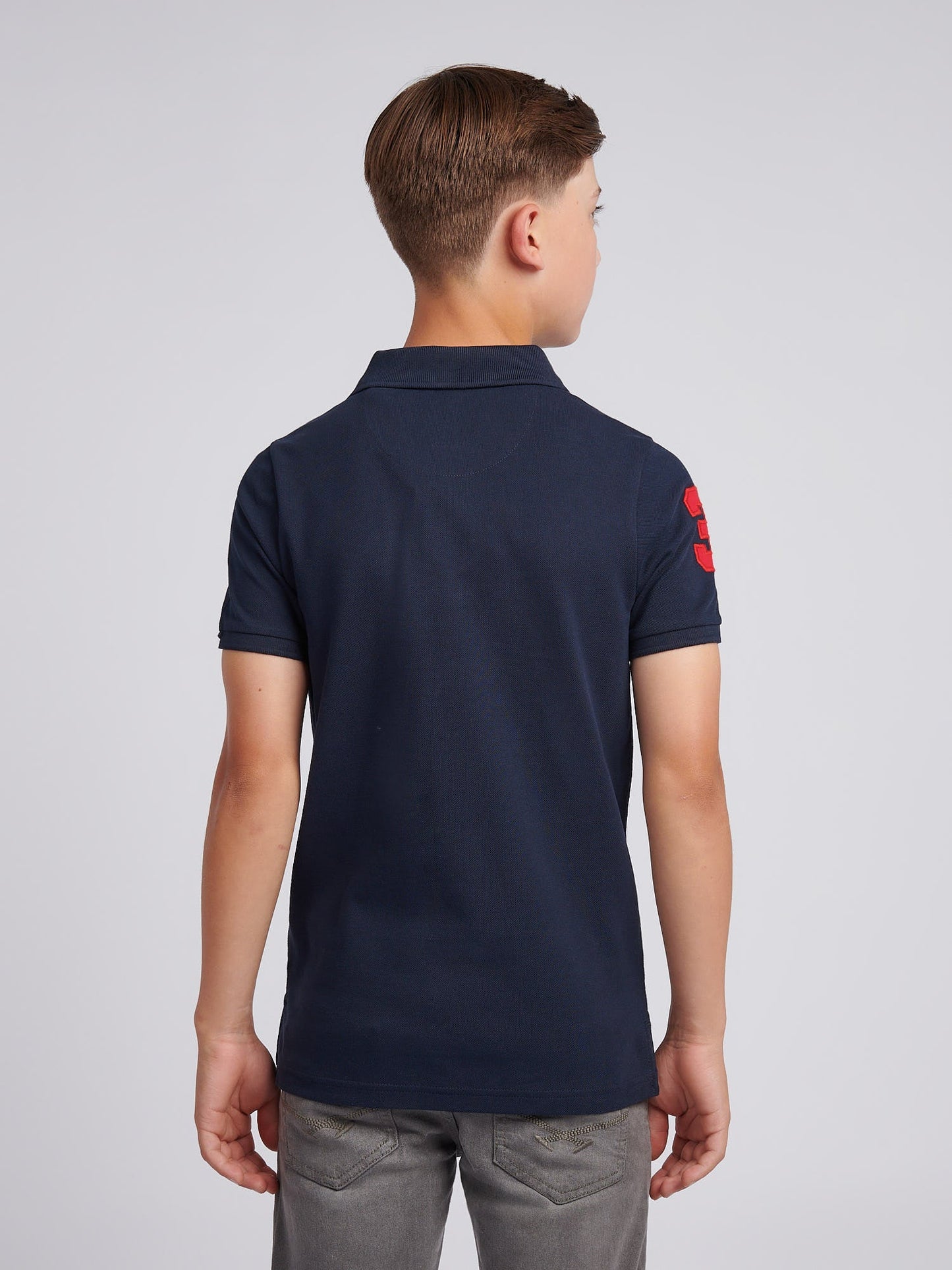 Boys Player 3 Polo Shirt Dark Sapphire Navy / Haute Red DHM