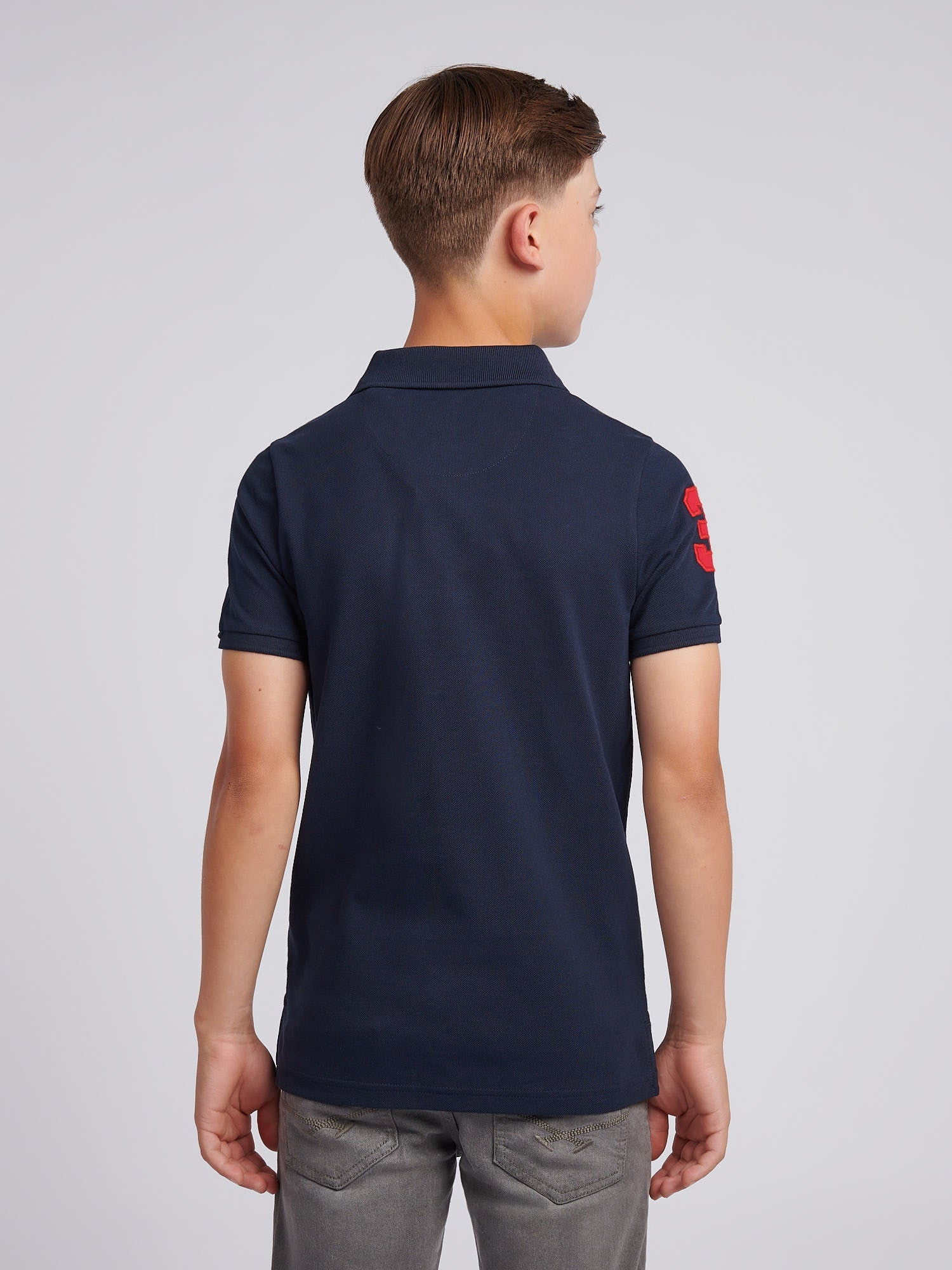 Boys Player 3 Polo Shirt Dark Sapphire Navy / Haute Red DHM