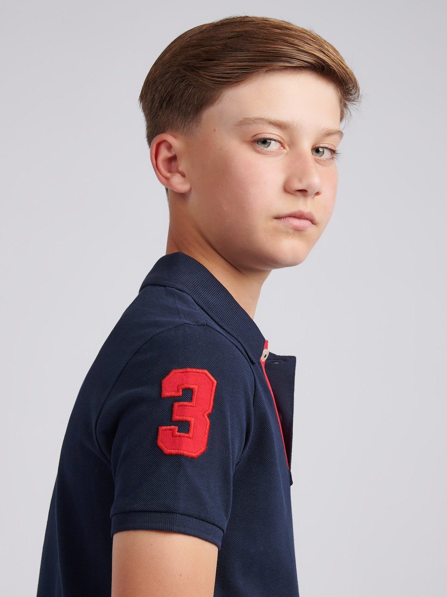 Boys Player 3 Polo Shirt Dark Sapphire Navy / Haute Red DHM
