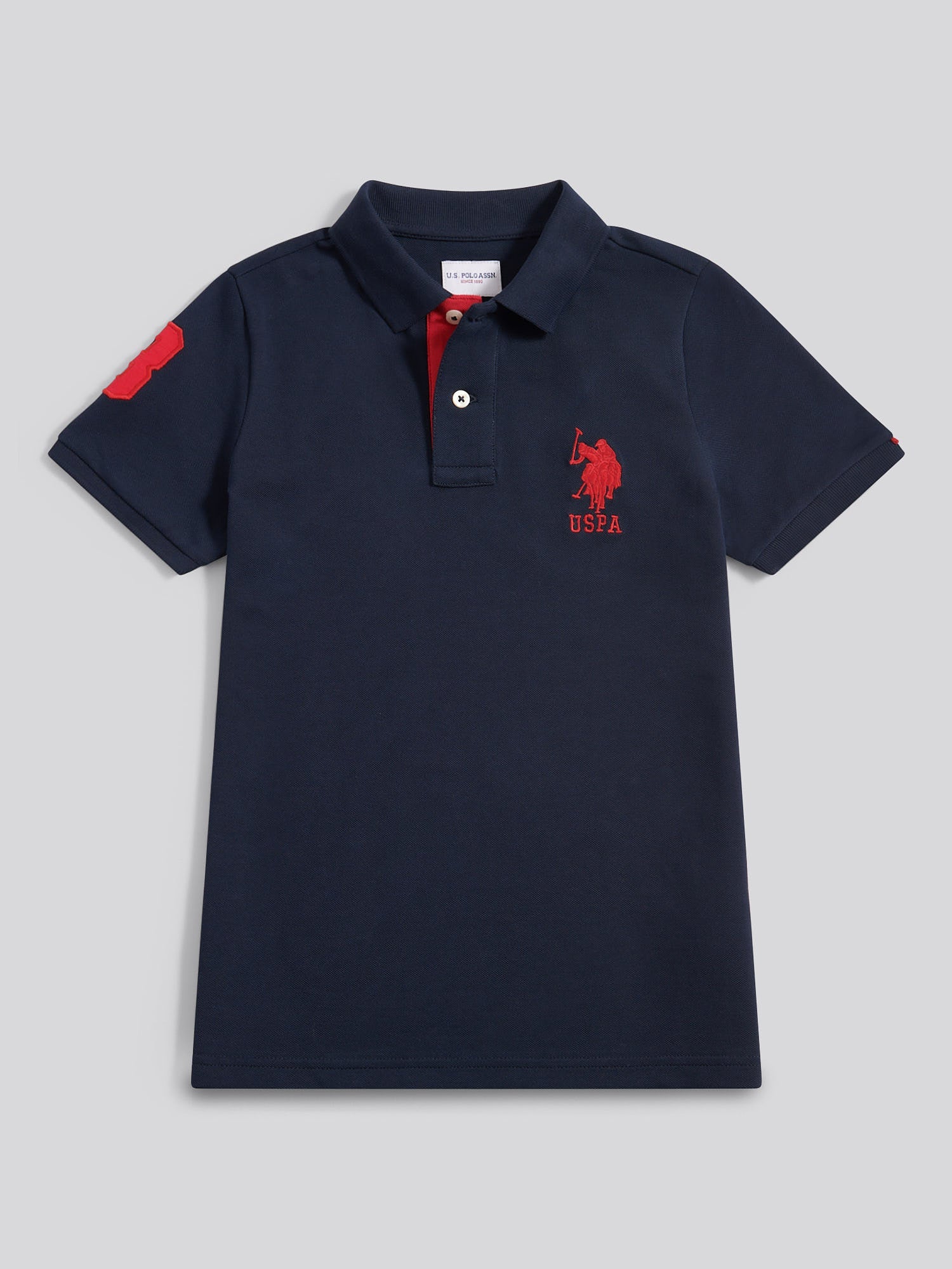 Boys Player 3 Polo Shirt Dark Sapphire Navy / Haute Red DHM
