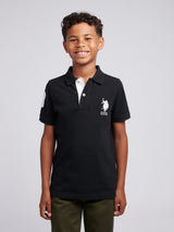 Boys Player 3 Polo Shirt Black Bright White DHM